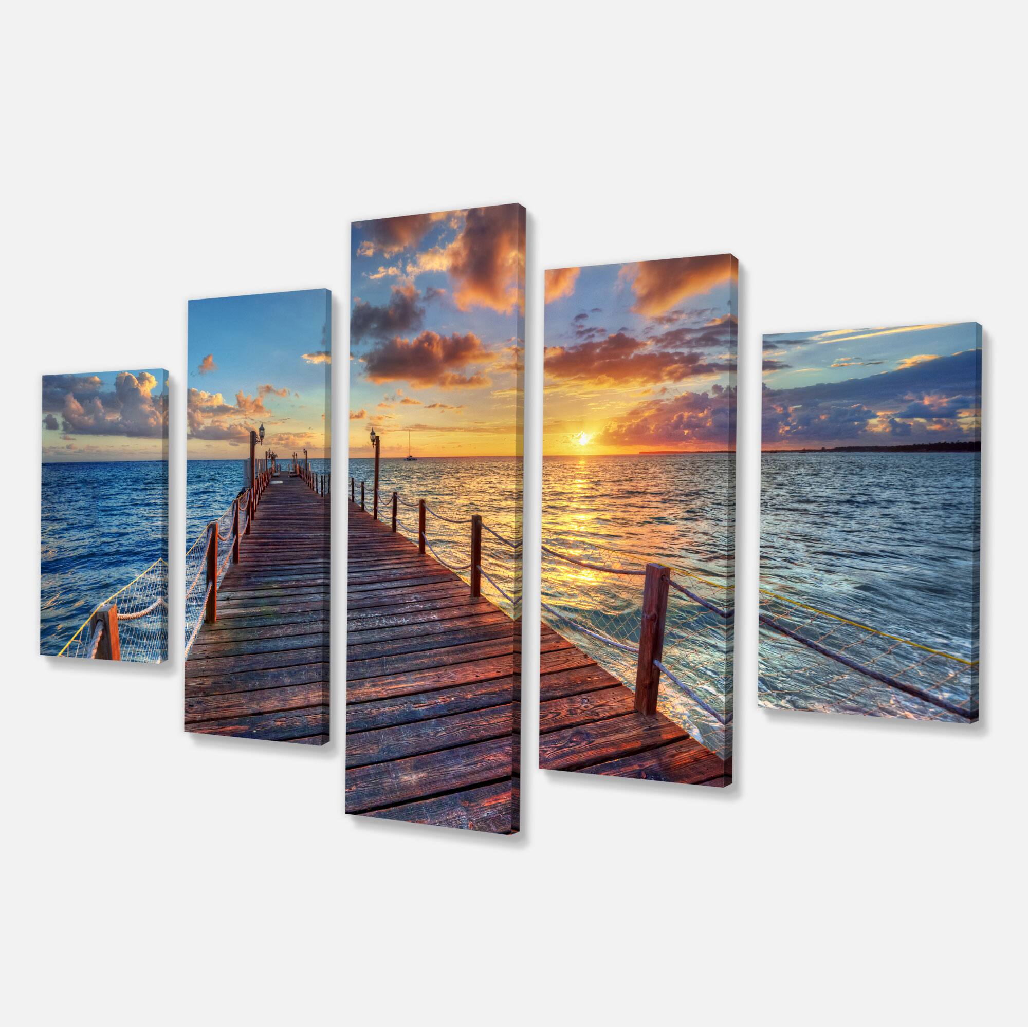 Designart - Beautiful Sunset over Sea Pier - Large Modern Canvas Art Print